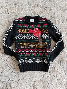 Kids XS Black Holiday Sweater - 'Merry Christmas Ya Filthy Animal' NWT